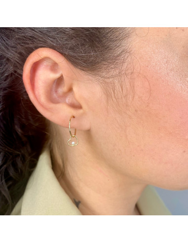 PENDIENTES EN ORO LARGOS ARO CON CORAZON Y PERLA CULTIVADA