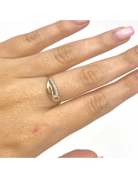 ANILLO EN ORO BICOLOR ONDAS CON CIRCONITAS