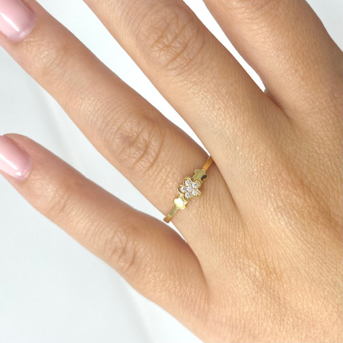 ANILLO EN ORO CON TRES FLORES Y CIRCONITAS 2