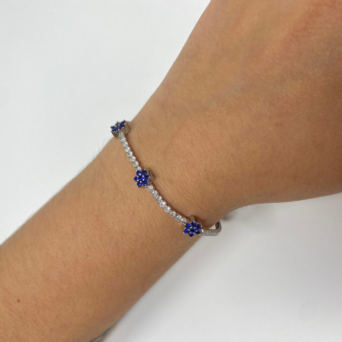 PULSERA EN PLATA CON CIRCONITAS AZULES Y BLANCAS ROSETA 2