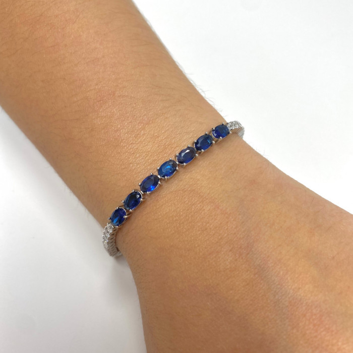 PULSERA EN PLATA CON CIRCONITAS AZULES Y BLANCAS OVALES 2