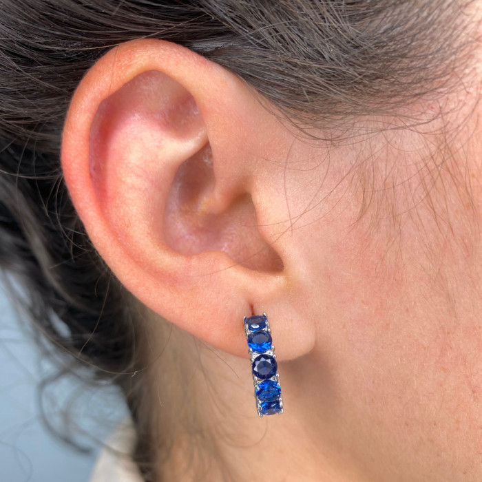 PENDIENTES PLATA EN ARO CON CIRCONITAS  AZULES EN GARRA 2