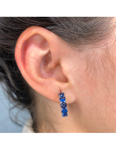 PENDIENTES PLATA EN ARO CON CIRCONITAS  AZULES EN GARRA