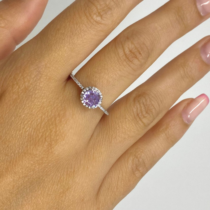 ANILLO PLATA CIRCONITA MALVA CÍRCULO Y CIRCONITAS TRANSPARENTES 2