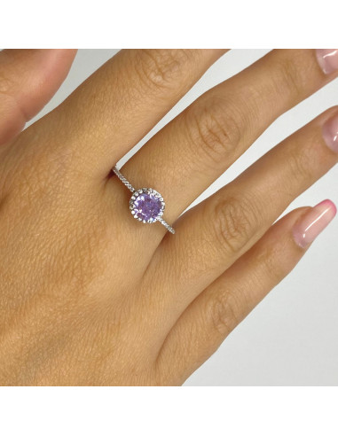 ANILLO PLATA CIRCONITA MALVA CÍRCULO Y CIRCONITAS TRANSPARENTES