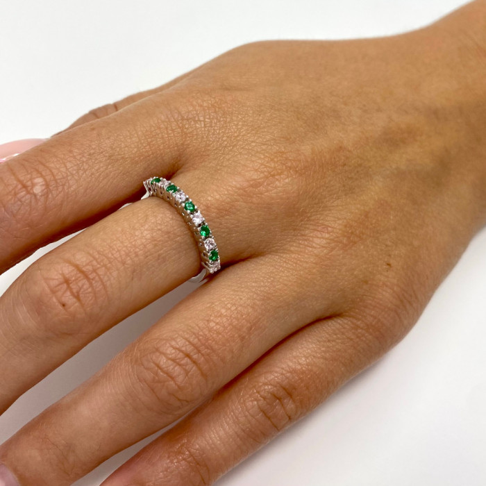 ANILLO EN PLATA PIEDRAS CUADRADAS ROSA Y VERDE. 2