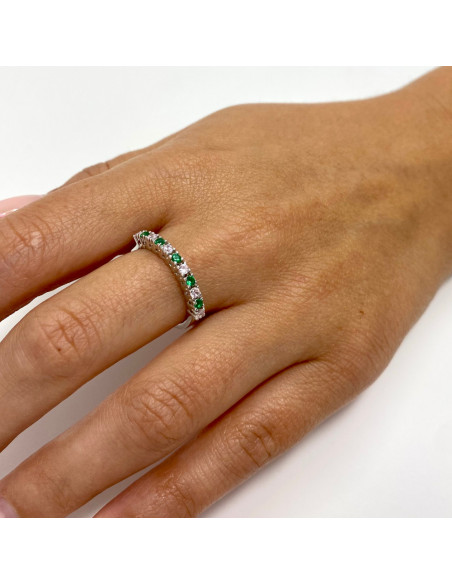 ANILLO EN PLATA PIEDRAS CUADRADAS ROSA Y VERDE.