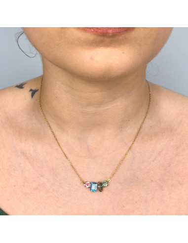 GARGANTILLA EN PLATA DORADA CON CIRCONITAS MULTICOLORES