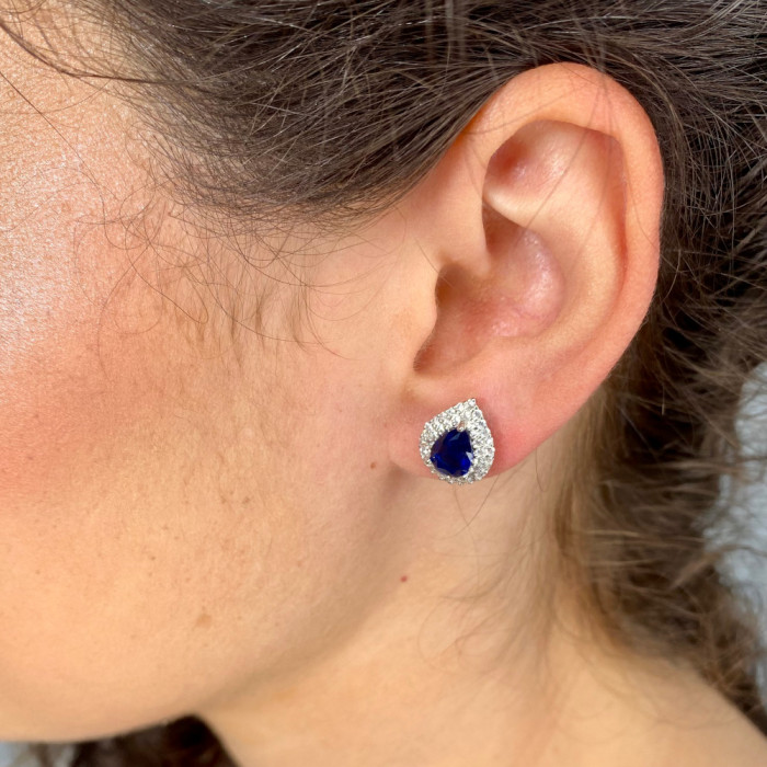 PENDIENTES PLATA CON CIRCONITAS AZULES Y BLANCAS ROSETA GOTA 2