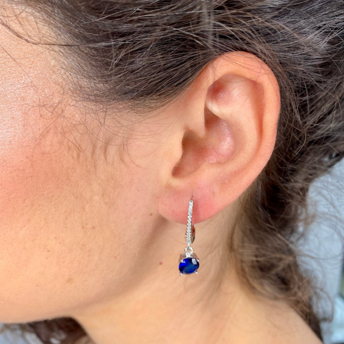 PENDIENTES PLATA LARGOS CON CIRCONITAS AZULES Y BLANCAS 2