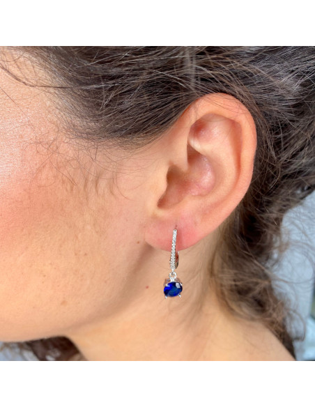 PENDIENTES PLATA LARGOS CON CIRCONITAS AZULES Y BLANCAS