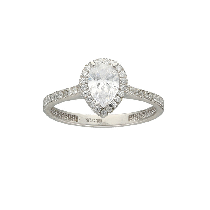 ANILLO EN ORO BLANCO GOTA ROSETA CIRCONITAS