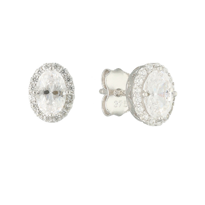 PENDIENTES ORO BLANCO ROSETA OVAL GARRA CIRCONITAS