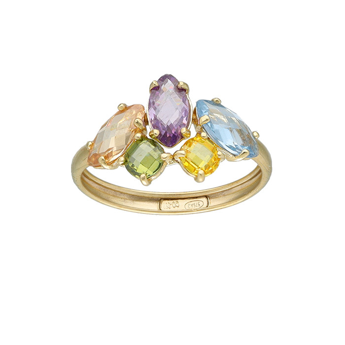 ANILLO EN ORO CON 5 PIEDRAS DE COLOR