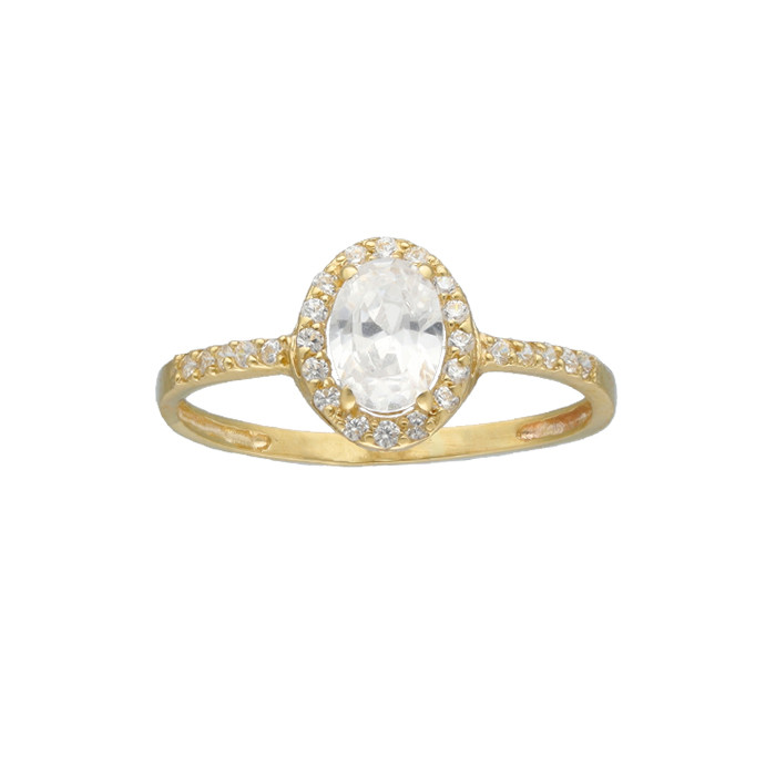 ANILLO EN ORO AMARILLO ROSETA OVAL CIRCONITAS