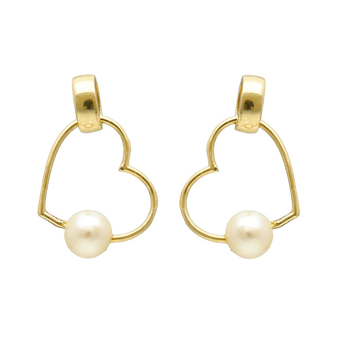 PENDIENTES EN ORO FORMA CORAZON PERLA
