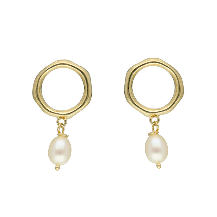 PENDIENTES EN ORO AMARILLO DE 9 QUILATES CON ARO HEXAGONAL Y PERLA COLGANDO