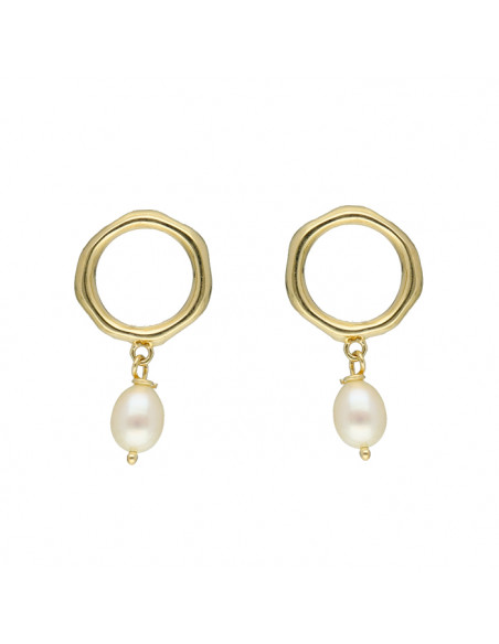 PENDIENTES EN ORO AMARILLO DE 9 QUILATES CON ARO HEXAGONAL Y PERLA COLGANDO PENDIENTES EN ORO AMARILLO DE 9 QUILATES CON ARO HEXAGONAL Y PERLA COLGANDO