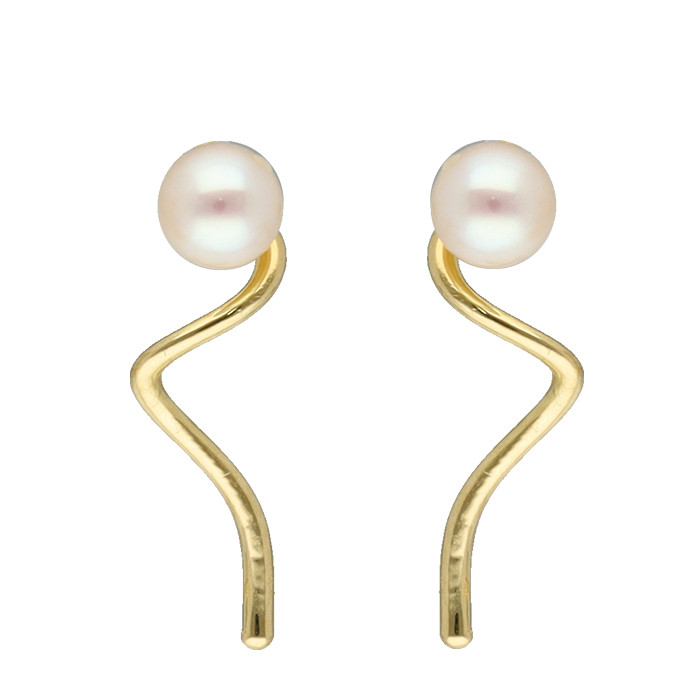 PENDIENTES EN ORO  CON PERLA E HILO ONDULADO