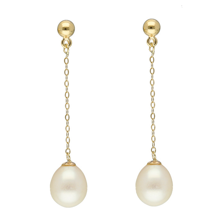 PENDIENTES EN ORO AMARILLO DE COLGAR CON CADENA FORSA Y PERLA CULTIVADA