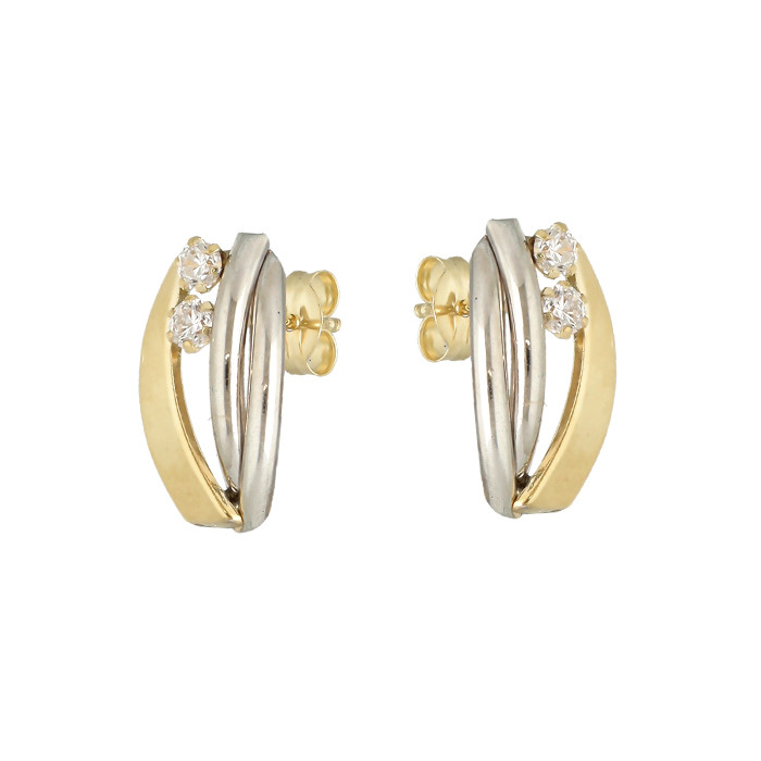 PENDIENTES EN ORO BLANCO Y AMARILLO CON TRES BANDAS Y CIRCONITA CENTRAL