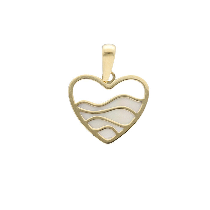 COLGANTE EN ORO CON DISEÑO DE CORAZON DE NACAR CON ONDAS