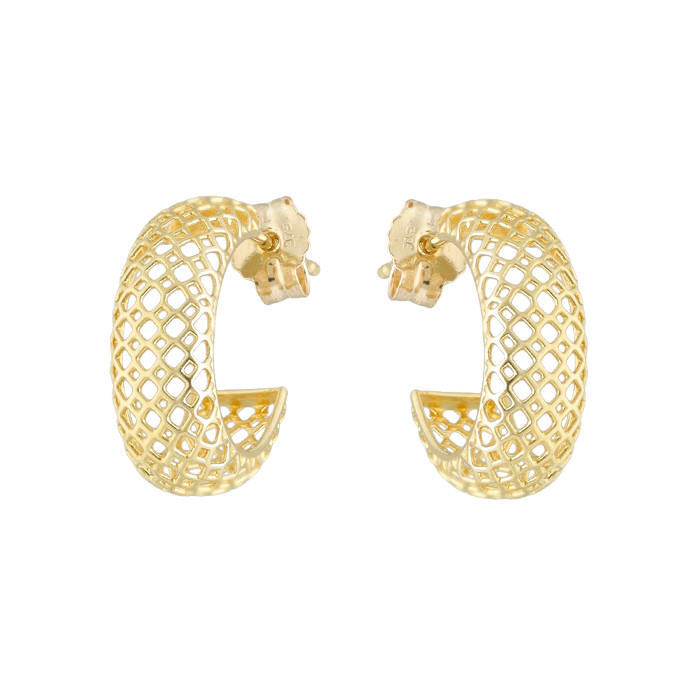 PENDIENTES EN ORO AMARILLO DISEÑO CRIOLLA CALADA ROMBOS OVAL