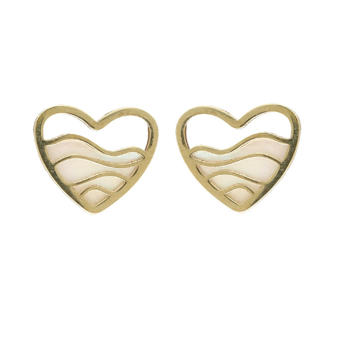 PENDIENTES EN ORO CORAZÓN CALADO NÁCAR ONDAS