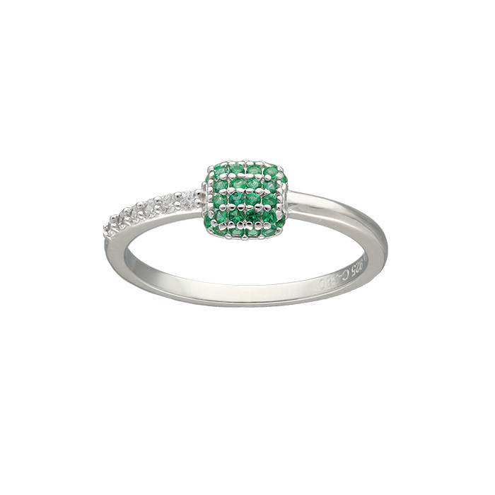 ANILLO EN PLATA CON CIRCONITAS VERDES