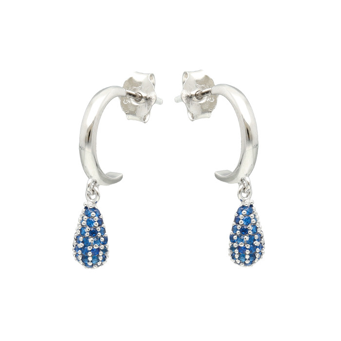 PENDIENTES ARO PLATA CON CIRCONITAS AZULES