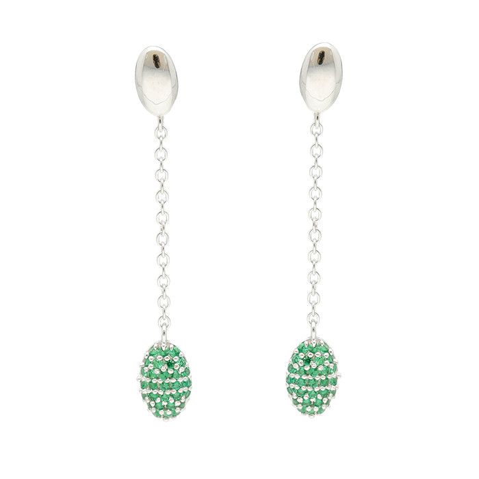 PENDIENTES PLATA LARGOS CIRCONITAS VERDES