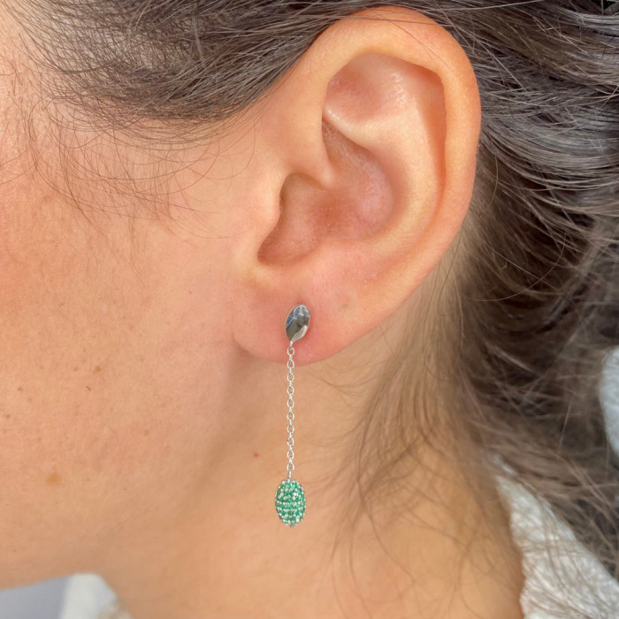 PENDIENTES PLATA LARGOS CIRCONITAS VERDES 2