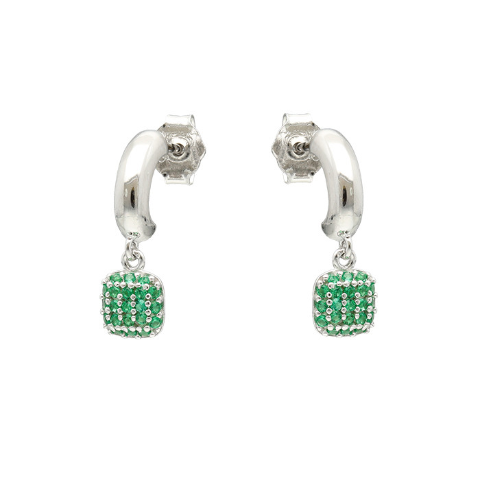 PENDIENTES EN PLATA CON ARO Y CIRCONITAS VERDES