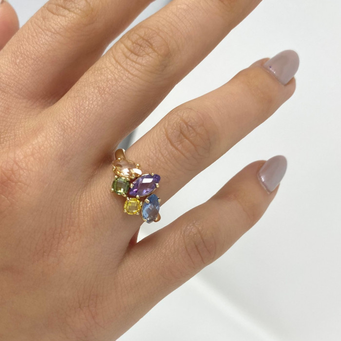 ANILLO EN ORO CON 5 PIEDRAS DE COLOR 2