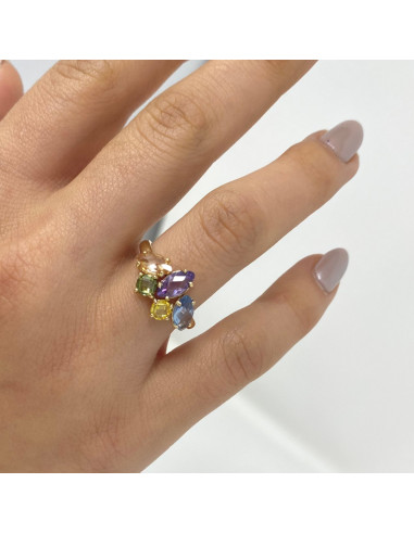 ANILLO EN ORO CON 5 PIEDRAS DE COLOR