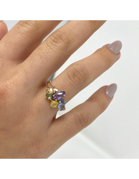 ANILLO EN ORO CON 5 PIEDRAS DE COLOR ANILLO EN ORO CON 5 PIEDRAS DE COLOR