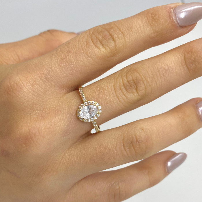 ANILLO EN ORO AMARILLO ROSETA OVAL CIRCONITAS 2