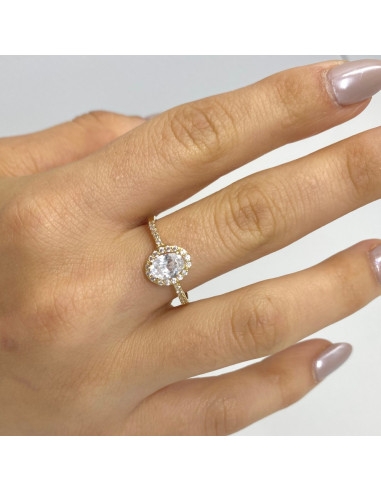 ANILLO EN ORO AMARILLO ROSETA OVAL CIRCONITAS
