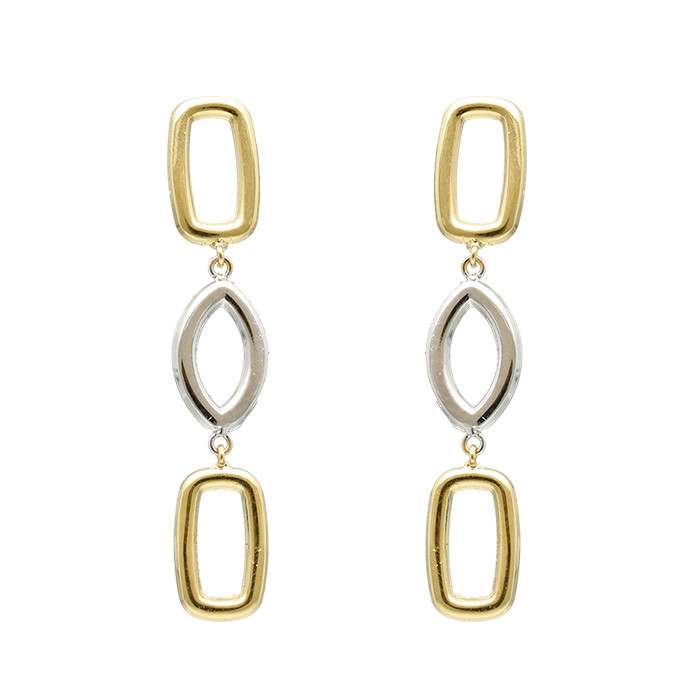 PENDIENTES EN ORO BLANCO Y AMARILLO LARGOS CALADOS