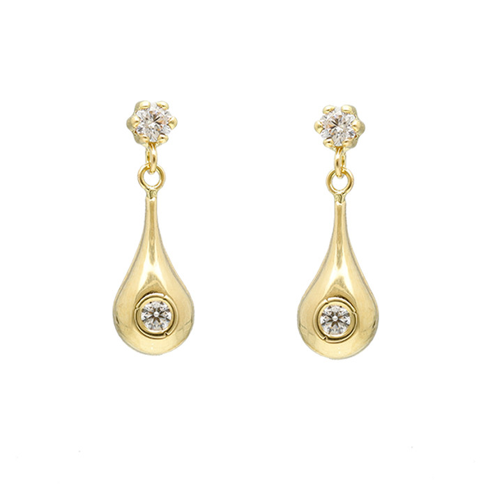 PENDIENTES EN ORO LARGOS FORMA DE GOTA CON CIRCONITAS