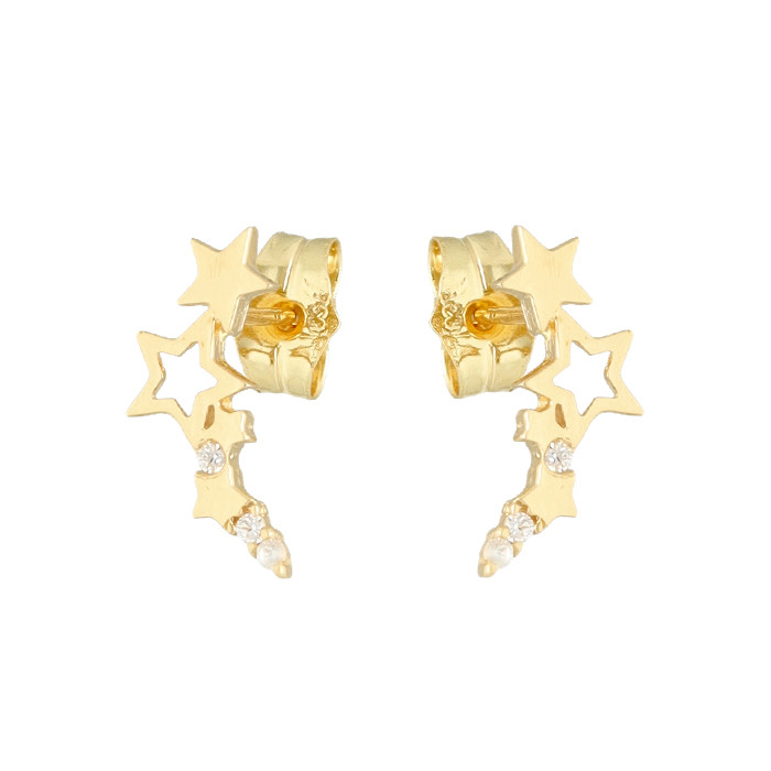 PENDIENTES EN ORO ESCALADOR CON ESTRELLAS Y CIRCONITAS