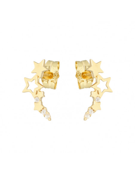PENDIENTES EN ORO ESCALADOR CON ESTRELLAS Y CIRCONITAS