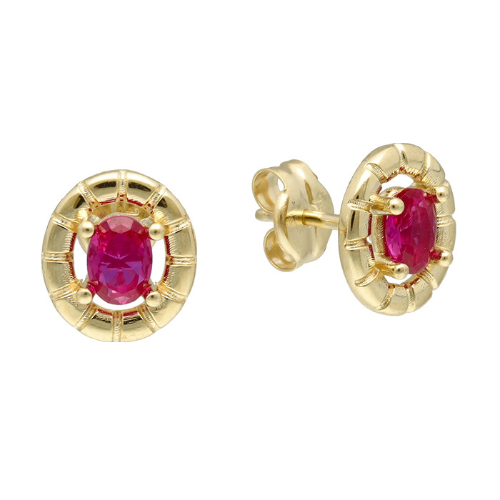 PENDIENTES EN ORO CON RUBIES EN CENTRO