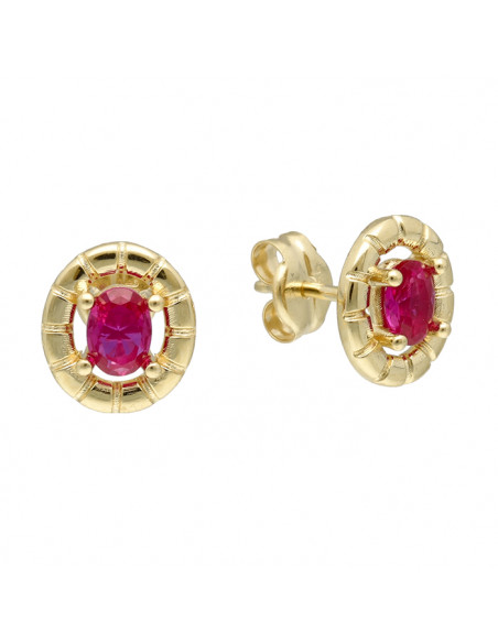 PENDIENTES EN ORO CON RUBIES EN CENTRO