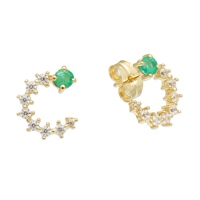 PENDIENTES ORO EN CIRCULO CON CIRCONITAS Y ESMERALDA