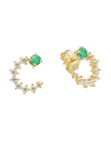 PENDIENTES ORO EN CIRCULO CON CIRCONITAS Y ESMERALDA