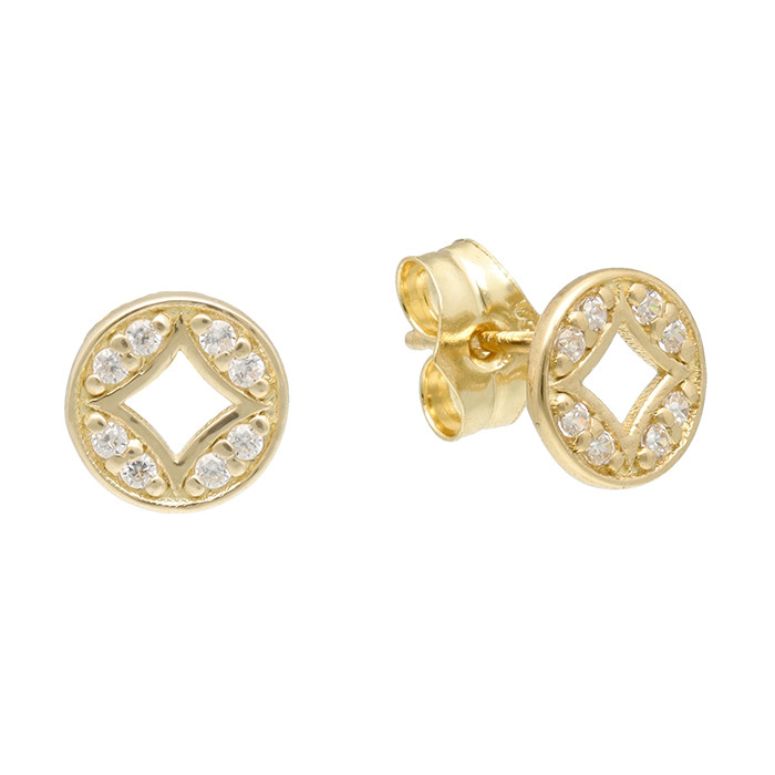 PENDIENTES EN ORO FORMA CIRCULO Y ROMBO CON CIRCONITAS