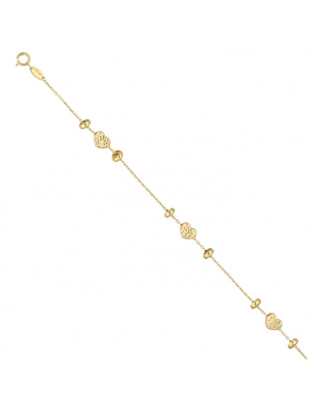 PULSERA EN ORO MALLA FORSA CON CORAZONES