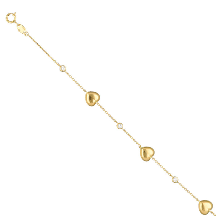 PULSERA EN ORO CON CORAZONES Y CIRCONITAS