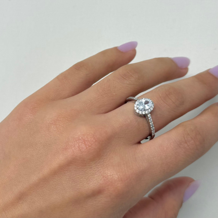 ANILLO EN ORO BLANCO DE 9 QUILATES CON ROSETA OVAL 2